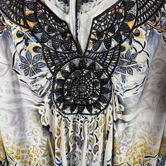 Y2K World Unity Women Embroidered Beaded Blouse 3X Boho Hippie Fairy Whimsy Goth - Picture 4 of 12